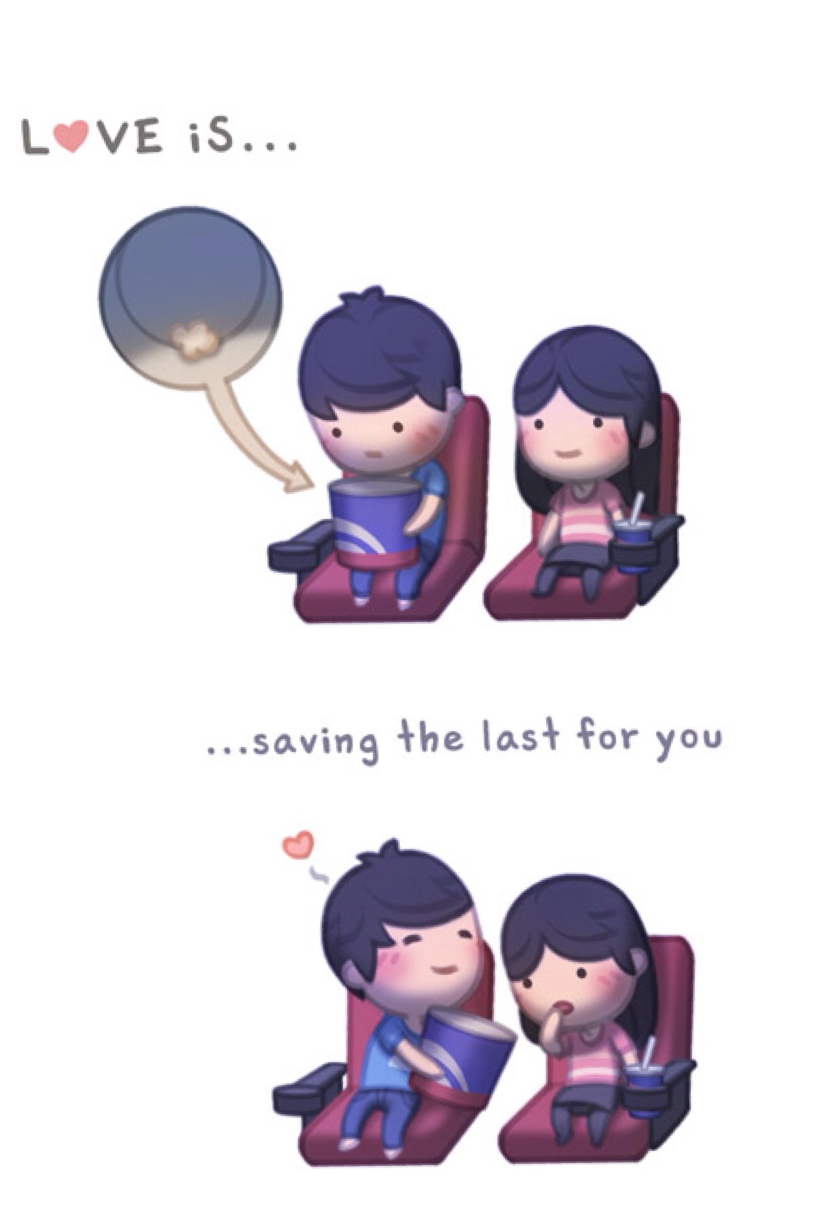 A cartoon of a couple sitting in a chair with a speech bubble (love, you)