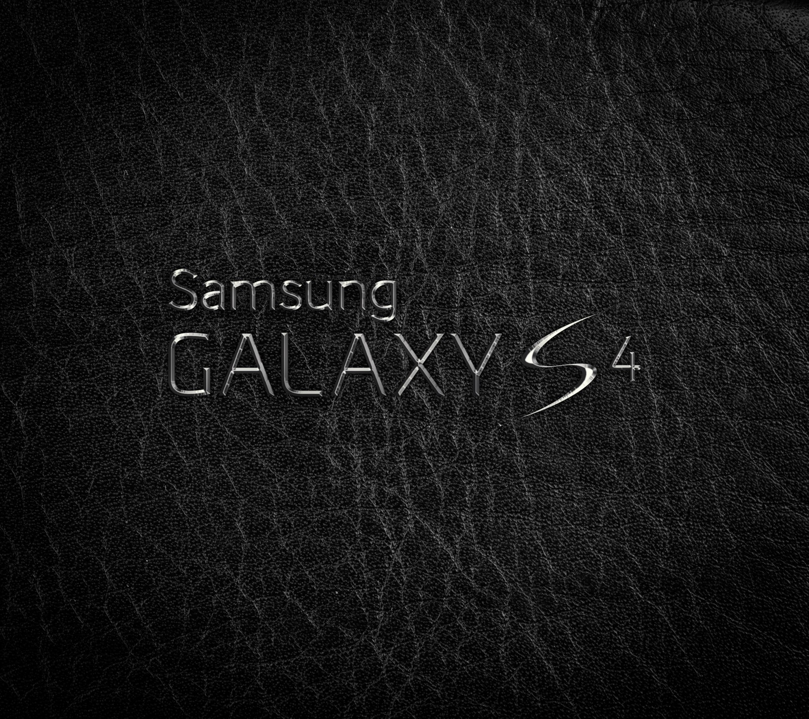 A close up of a black leather surface with the samsung galaxy s4 logo (design, galaxy, leather, logo, metal)