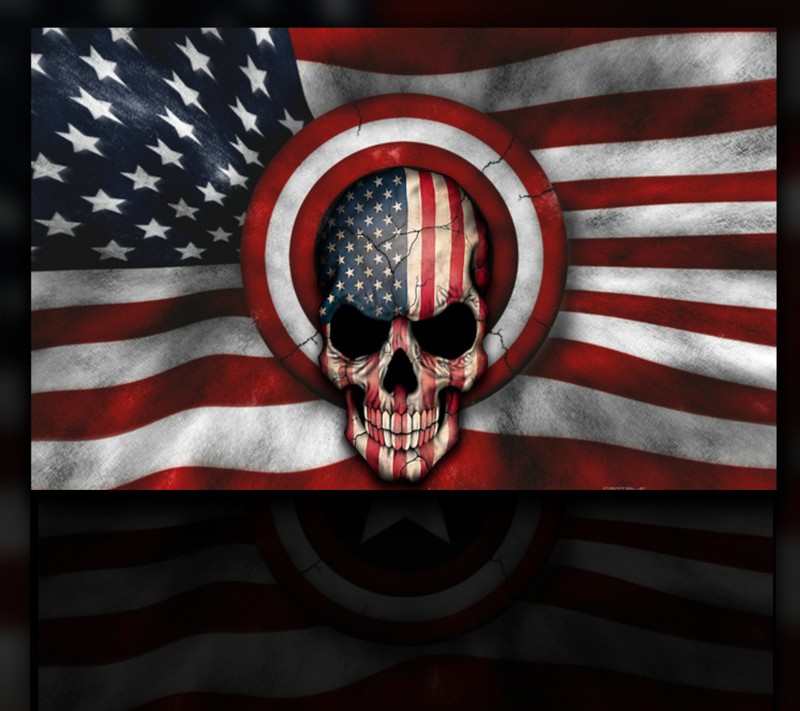 A close up of a skull with a flag on a background (4thofjuly, bleedredwhiteblue, holiday, independenceday)