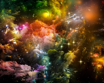 Colorful Abstract Galaxy with Stars and Cosmic Clouds