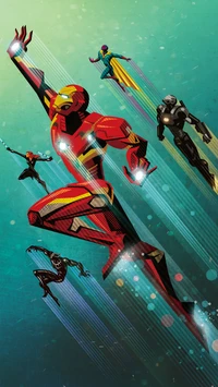 Marvel Heroes in Action: Iron Man Leads the Charge