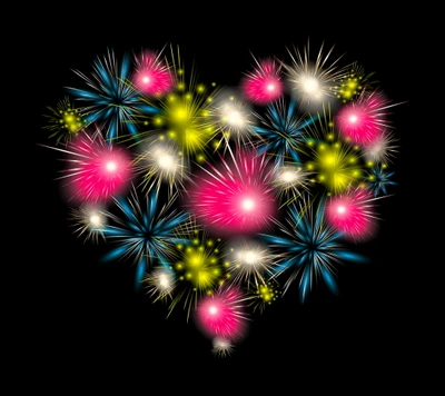 Colorful Fireworks Heart Celebrating Love and New Year