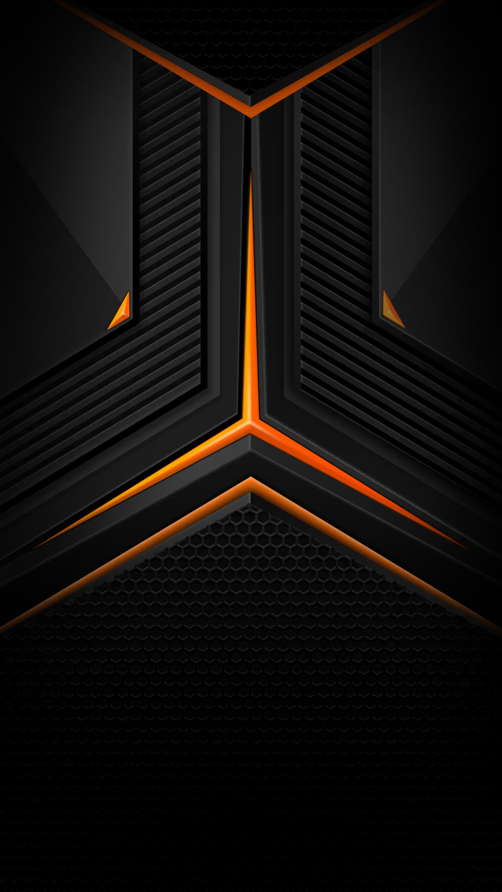 A close up of a black and orange wallpaper with a light (black, red, door, carbon, orange)