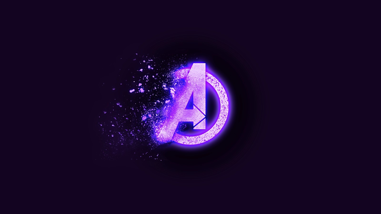 Logo des avengers avec un fond violet et noir (avengers, logo, marvel, les avengers assemblez vous, poussière)