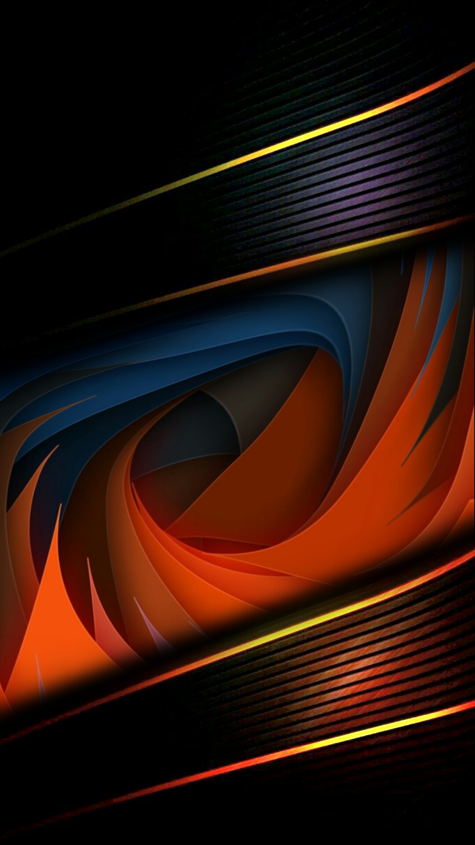 Fundo abstrato com um design espiral colorido no meio (abstrato, preto, azul, chama, ouro)