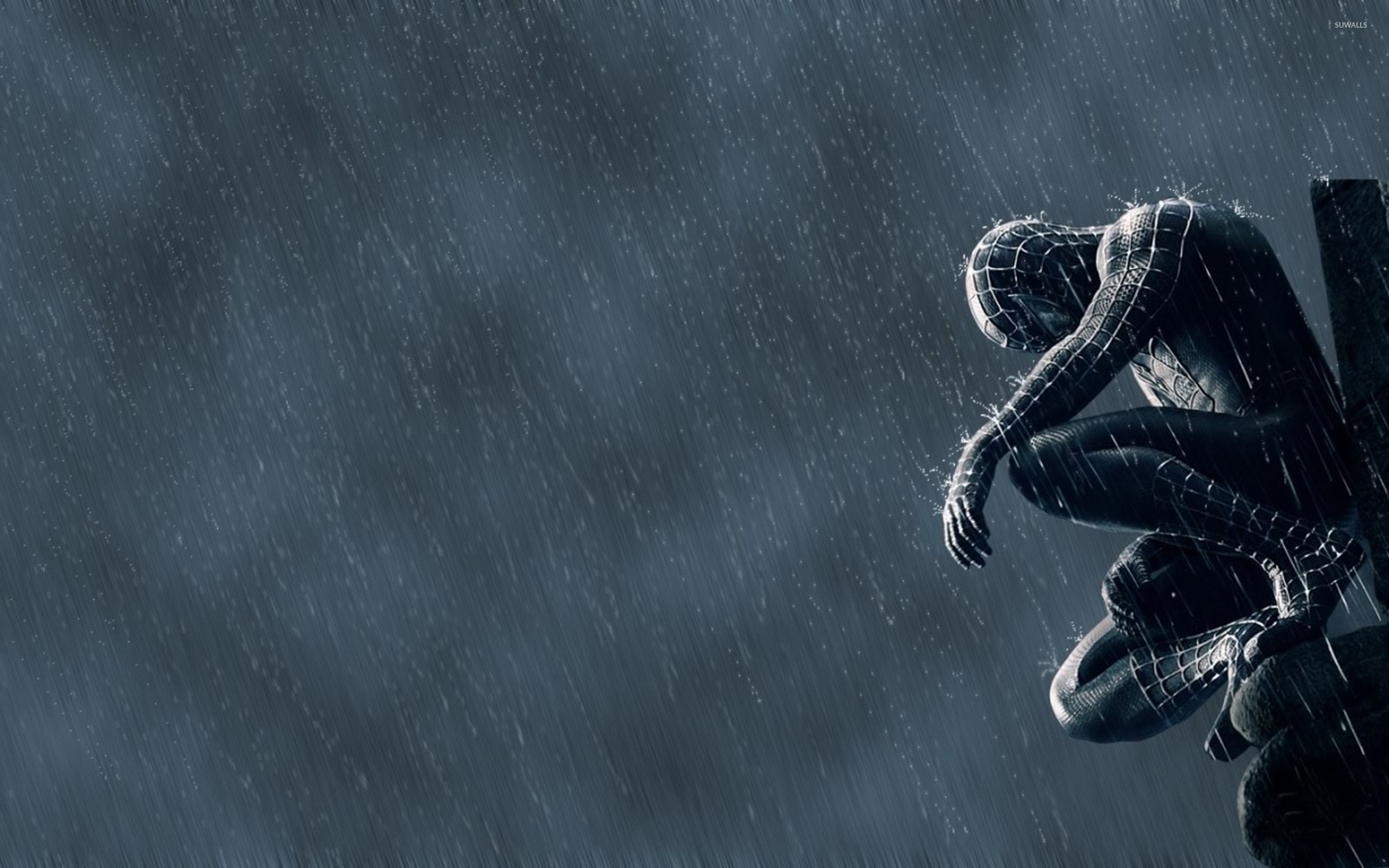 Spider-man sous la pluie avec un grand serpent sur le dos (bandes dessinées, darl, marvel, films, spiderman)