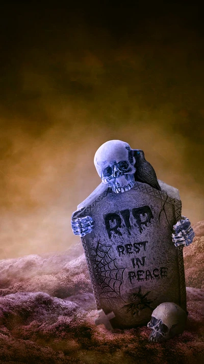 rest in peace, skull, bird, rip, dead