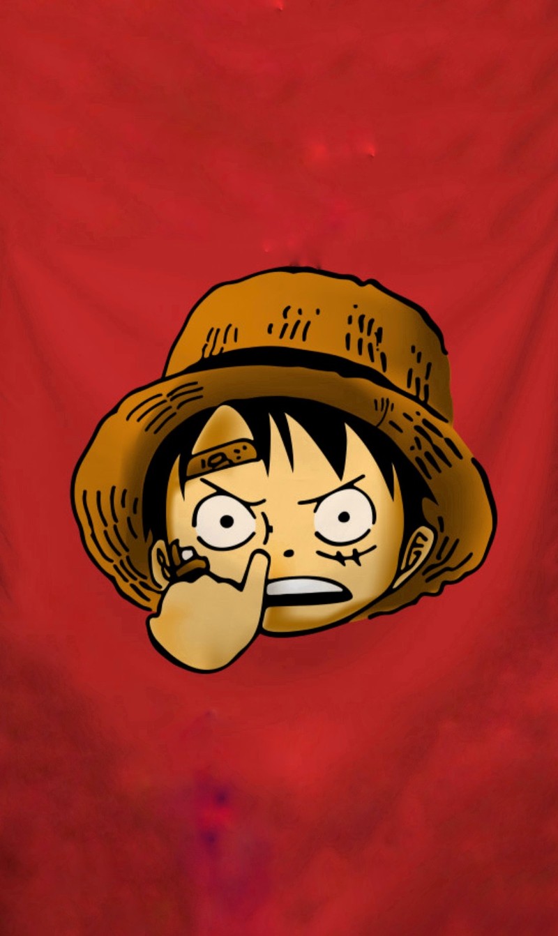 Мультфильм мальчика с шляпой и пальцем на носу (luffy, нос, picking, милый, сумасшедший)