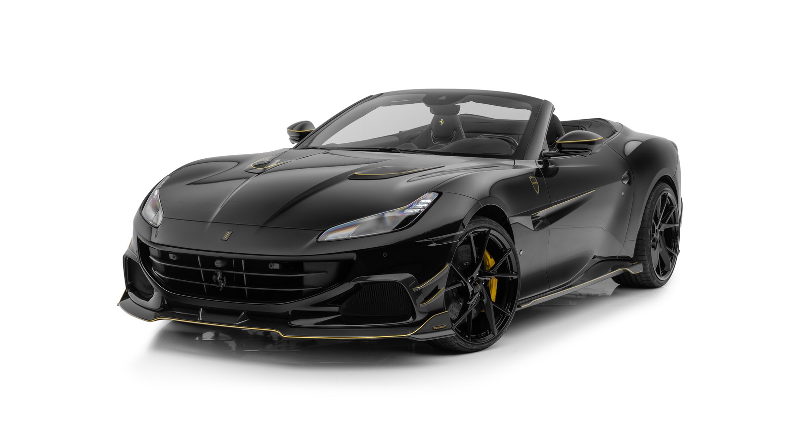 A black ferrari sports car on a white background (ferrari portofino m, mansory, 2023, 5k, 8k)