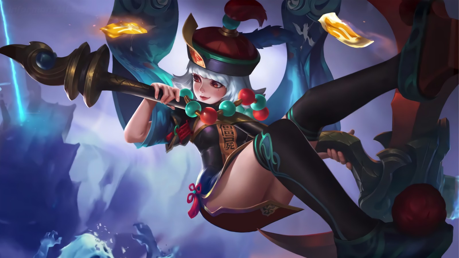 Une femme en haut-de-forme tenant une épée et une épée (rubis, mobile legends, jeu vidéo)