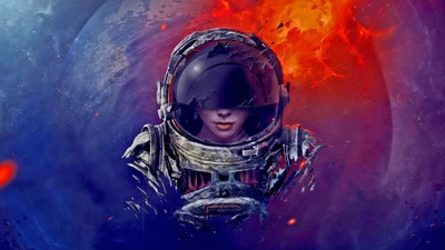 astronaut, mädchen, digitale kunst, sci fi