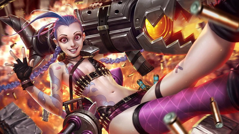 Женщина с оружием в руках (джинкс, jinx, lol, league of legends, видеоигра)