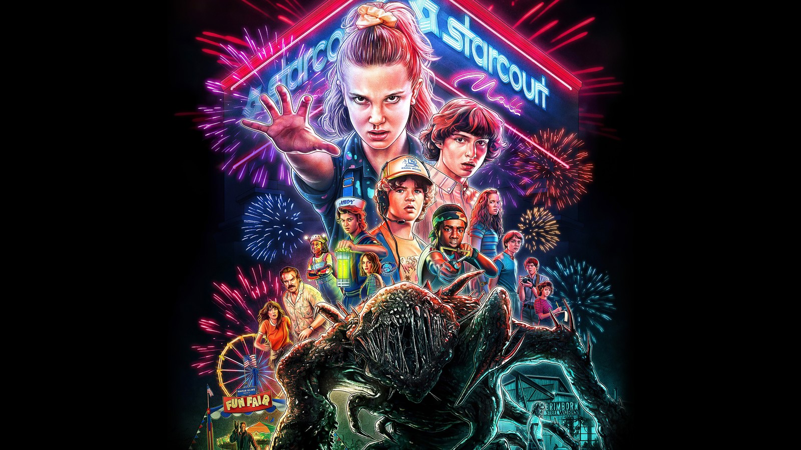 Un cartel para la próxima película de terror, "extraño" (stranger things, series de televisión)