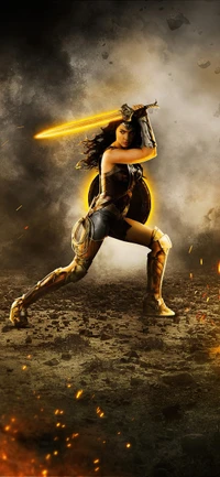 Wonder Woman in Action: A Dynamic Illustration of Strength and Valor