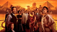 Death on the Nile (2022) Movie Poster: Star-Studded Cast Against a Pyramidal Sunset