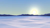 Minimalistische Low-Poly-Landschaft mit aufgehender Sonne