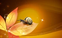 Caracol em folhas de outono vibrantes