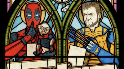 Arte en vidrio emplomado con Deadpool y Wolverine