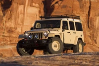 Aventura off-road: Jeep Wrangler em paisagem desértica