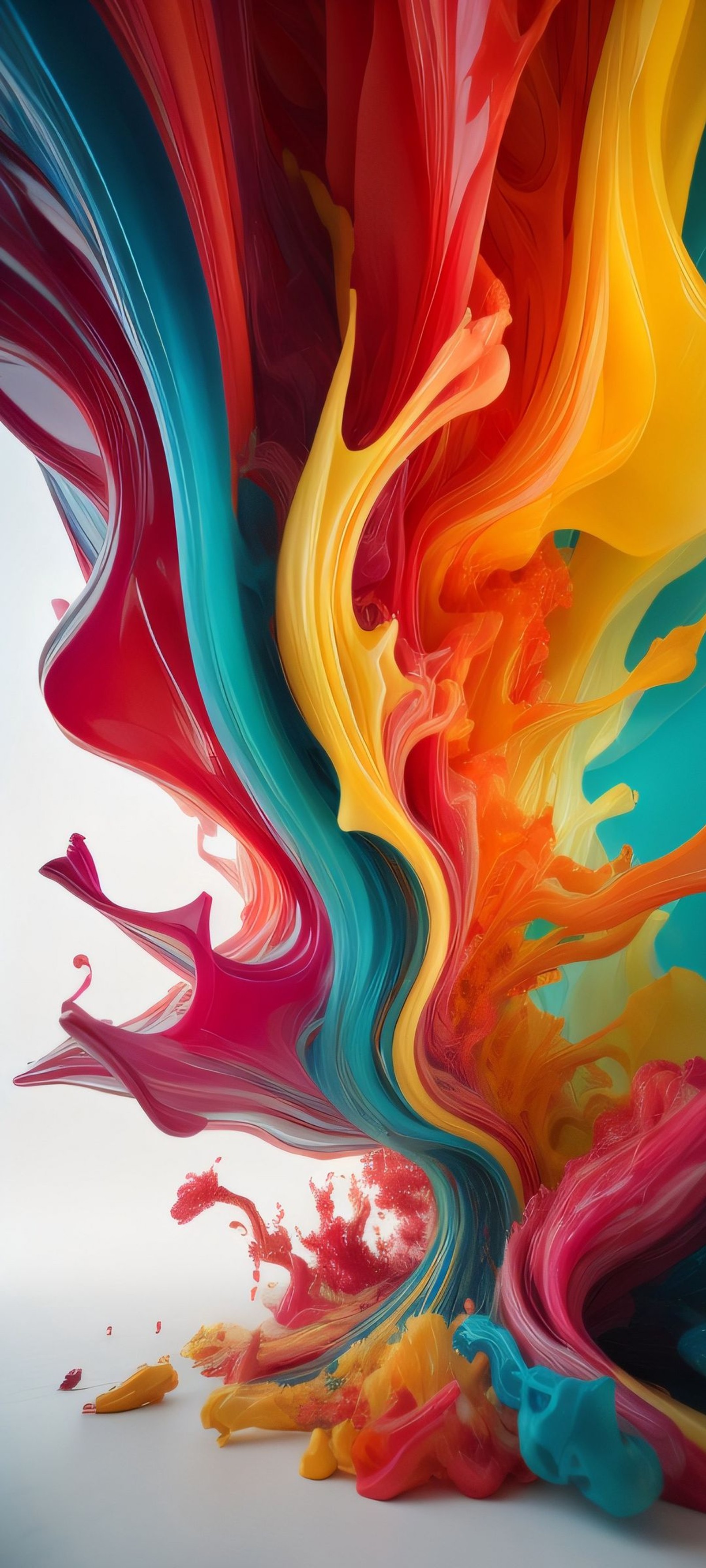 A close up of a colorful liquid painting on a white surface (orange, art, acrylic paint, colorfulness, light)