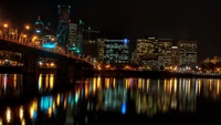 Portland Night Skyline: Illuminated Cityscape Reflections