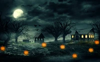 Haunted Farmhouse Under a Full Moon with Glowing Pumpkins