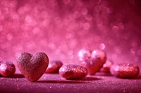 Glitzernde Herzen auf magentafarbenem Hintergrund für den Valentinstag