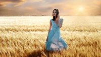 grassland, beauty, gown, model, grass