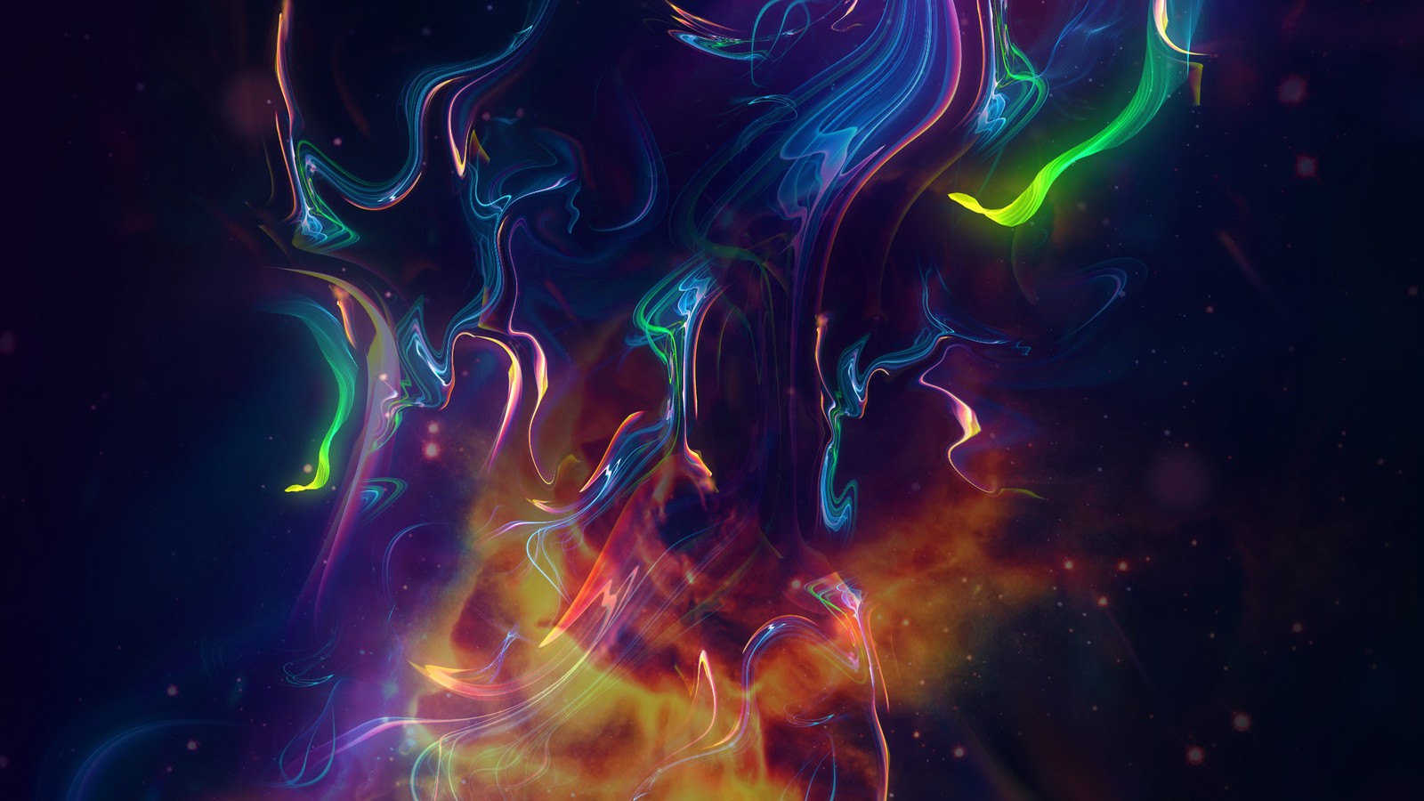 A close up of a colorful liquid substance with a black background (abstract art, water, blue, light, fractal art)