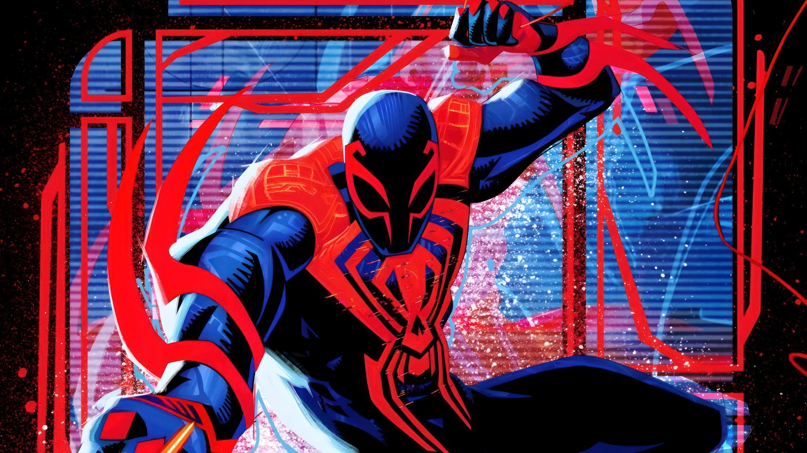 Gros plan de spider-man en un costume rouge et bleu (spider man 2099, spider man à travers le spider verse, spider man across the spider verse, film, spiderman)