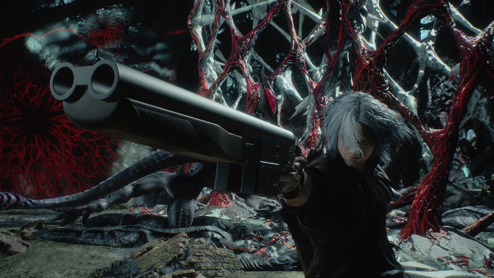 Téléchargez le fond d'écran dante, fusil à pompe, devil may cry 5, jeu vidéo, lave