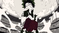 A postura determinada de Izuku Midoriya em My Hero Academia