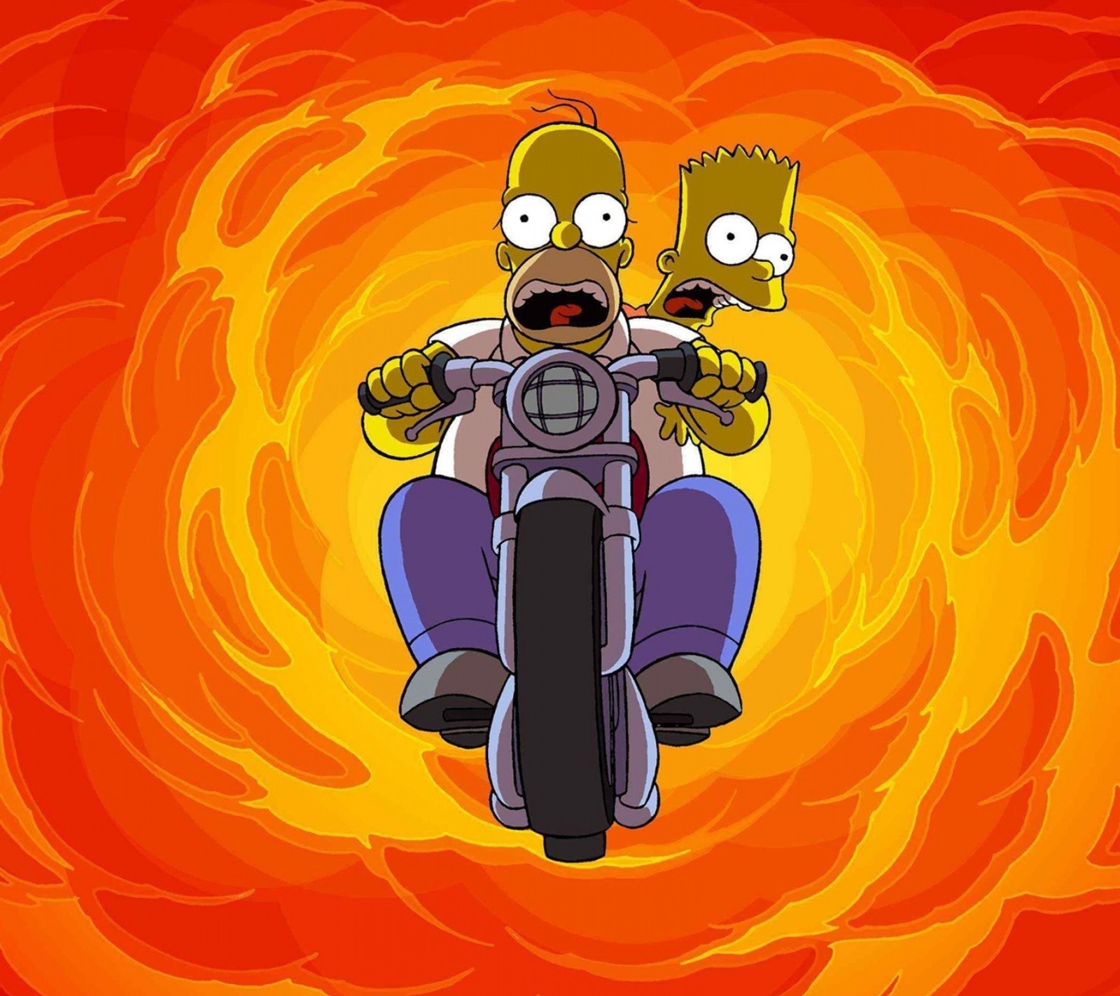 Os simpsons andando de moto com um homem atrás (desenhos animados, os simpsons, the simpsons)