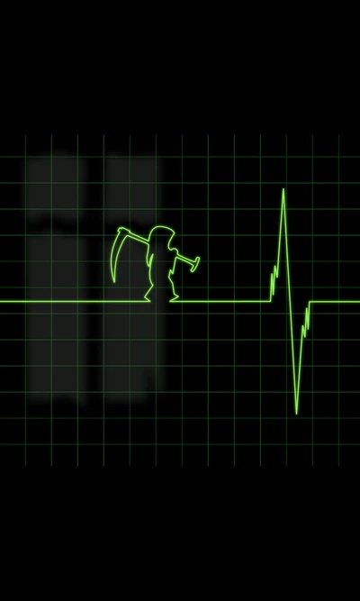 Herzfrequenzmonitor mit Silhouette des Sensenmanns