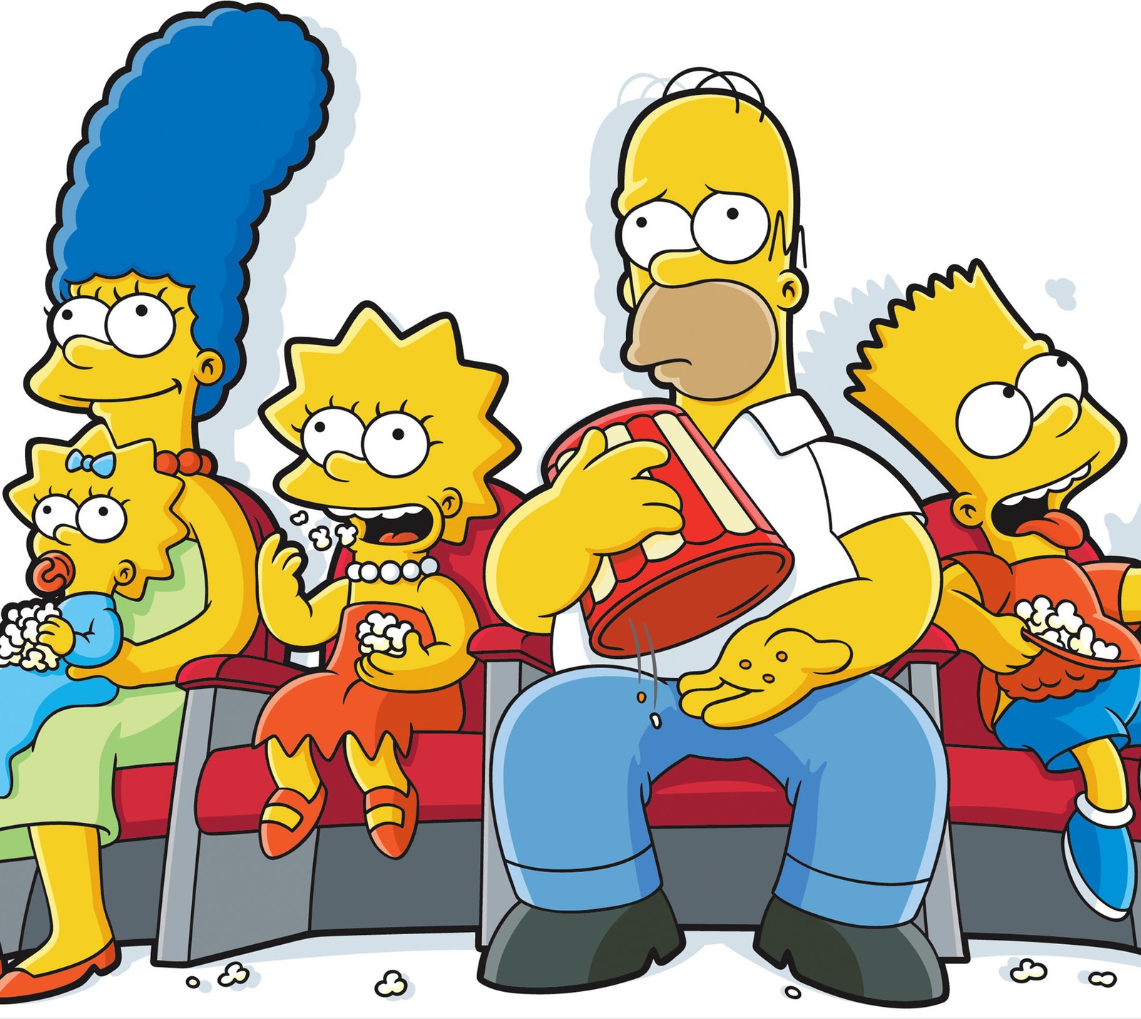 La famille simpson regardant un film au cinéma (homère, lisa, marge, simpsons, les simpson)