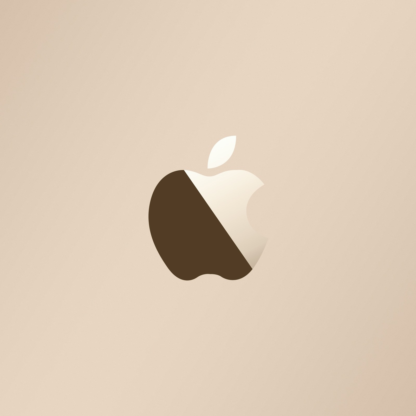 There is a close up of a white apple logo on a beige background (apple, logo)