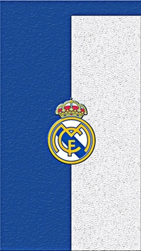 Logo du Real Madrid sur un fond bleu et blanc