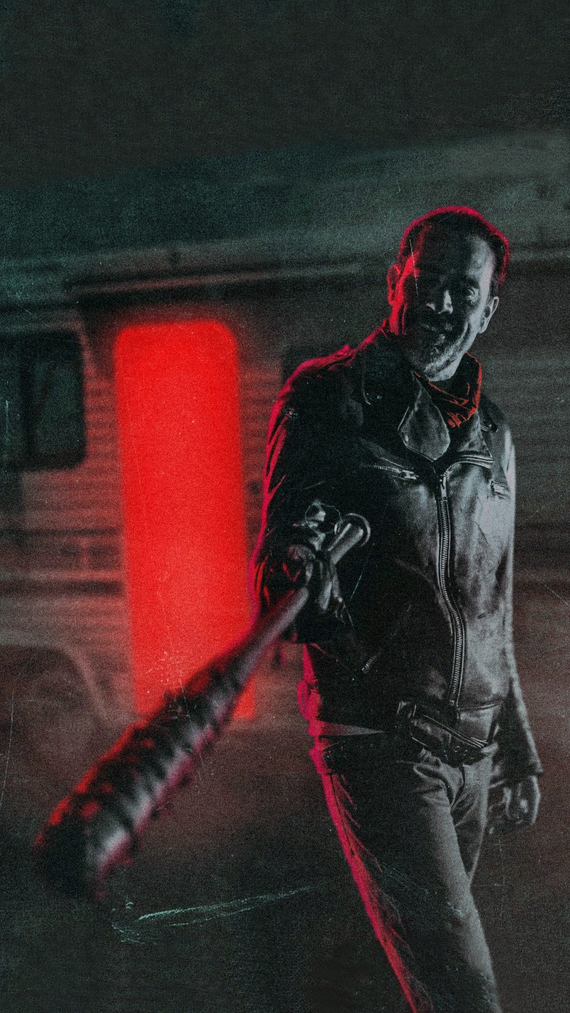 Человек с бейсбольной битой в темноте (мертвый, неган, negan, серия, ходьба)