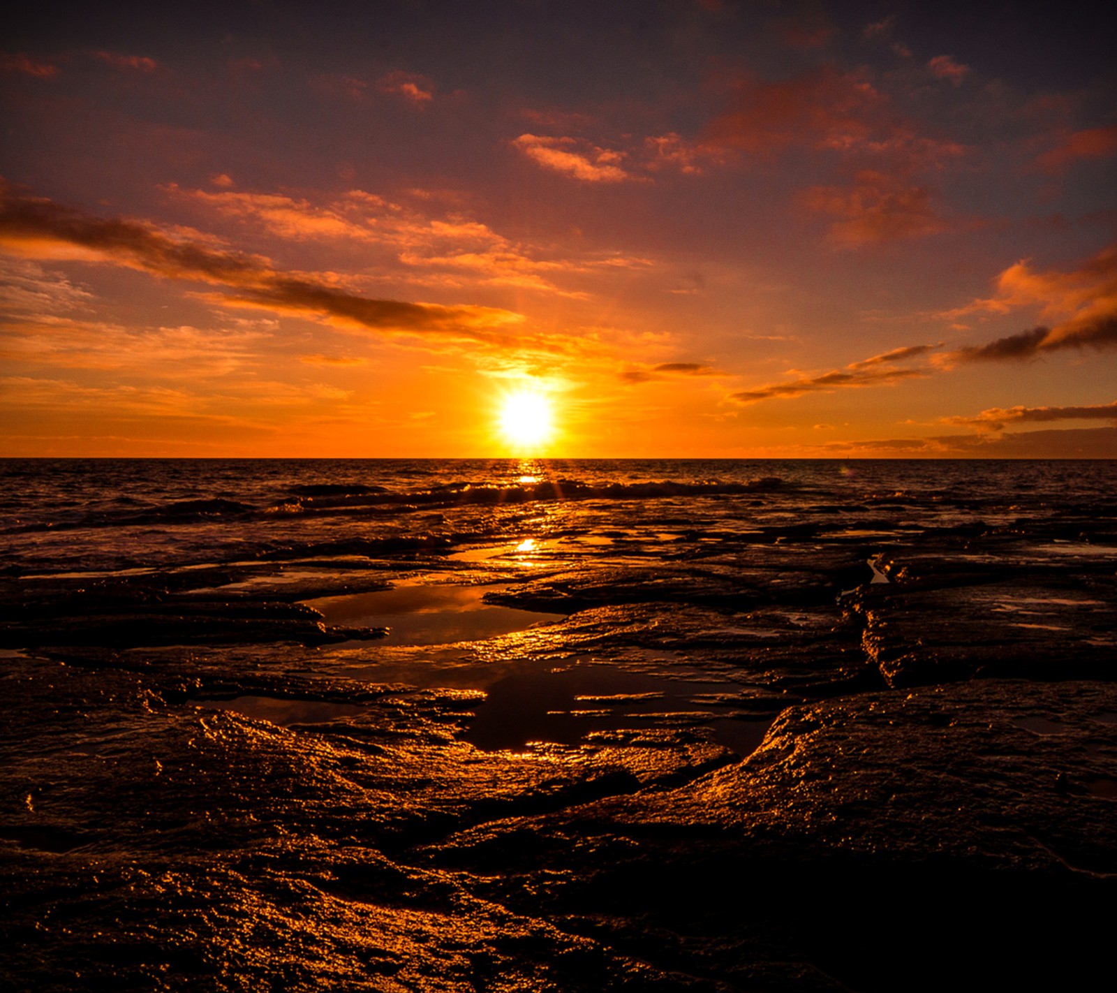 Coucher de soleil sur l'océan avec des vagues et un oiseau volant dans le ciel (été, coucher de soleil)