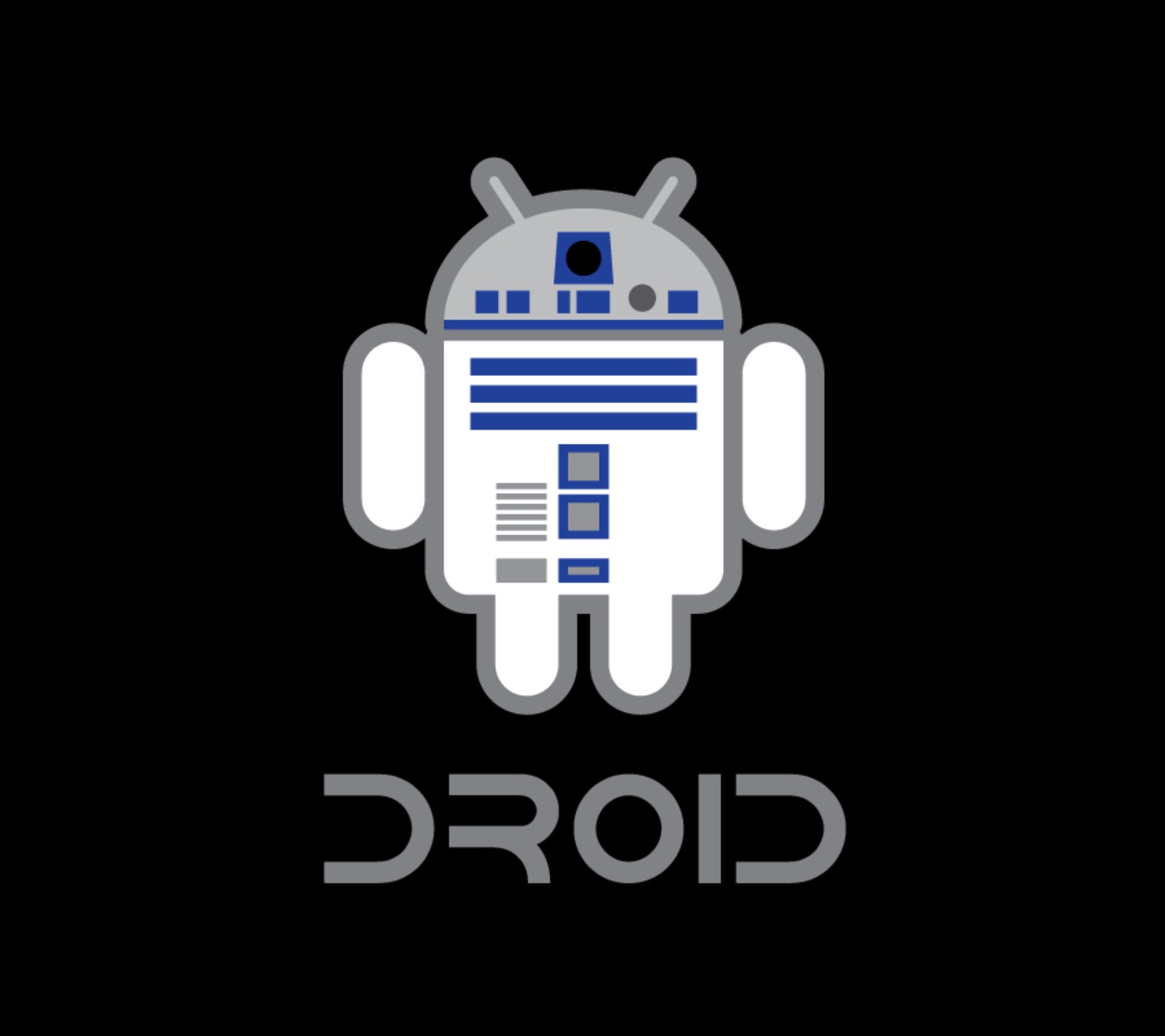 Um close de um robô com fundo preto e um logotipo branco (android, droide, ícone, logotipo, filme)