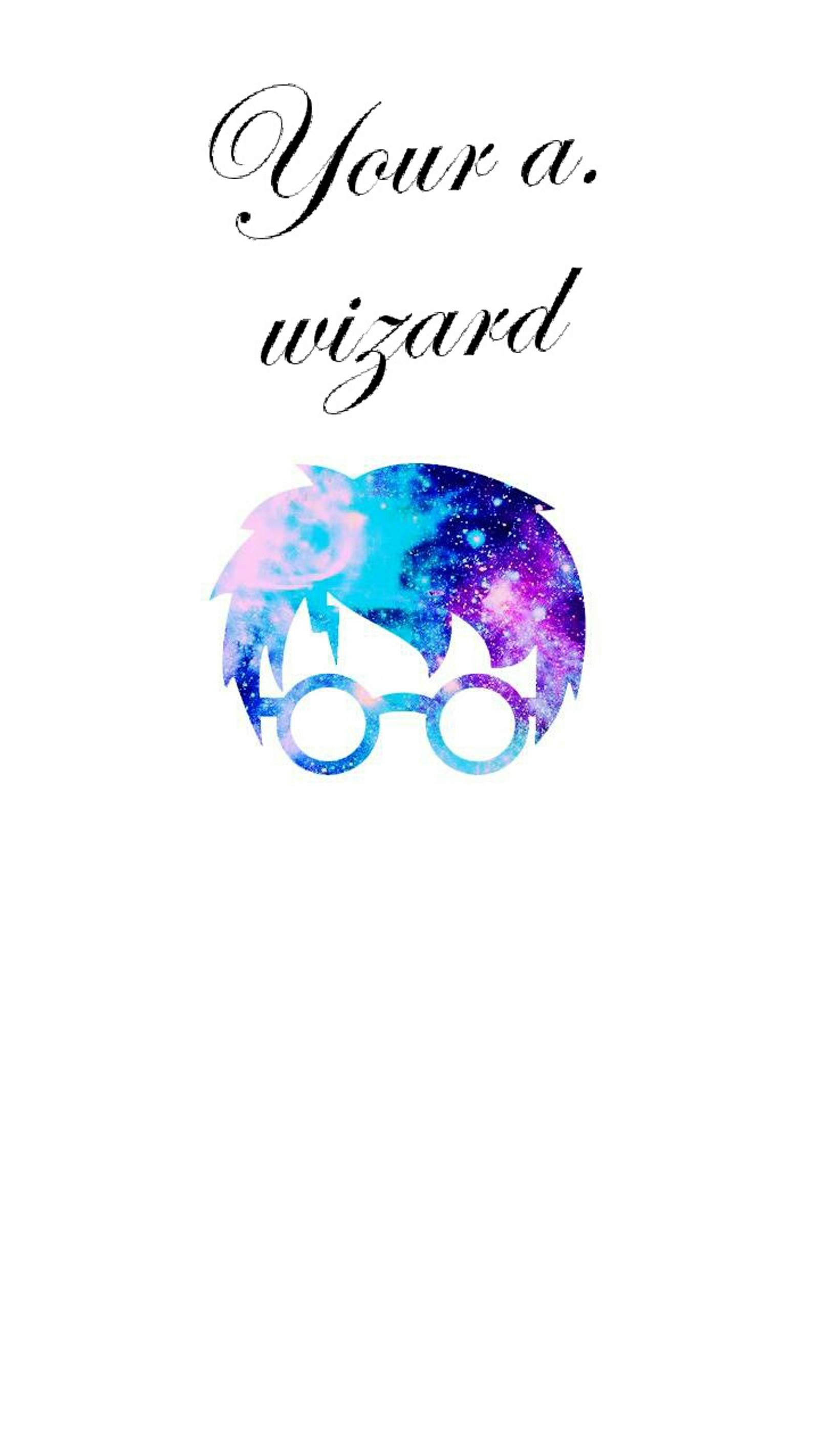 A close up of a person with glasses and a galaxy background (harry potter, themes)