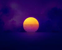 Neon Sunset Over a Purple Space Horizon