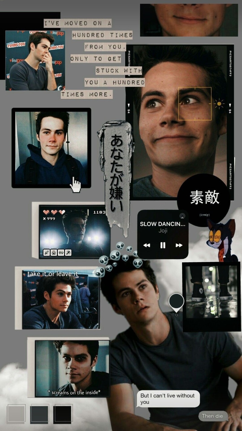 Крупный план коллажа изображений мужчины с телефоном (dylan obrien, stiles, teen wolf)