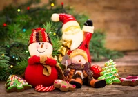 Festive Gathering of Santa Claus, Snowman, and Holiday Treats