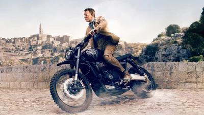 James Bond in Action: Daniel Craig on a Motorcycle in "No Time to Die