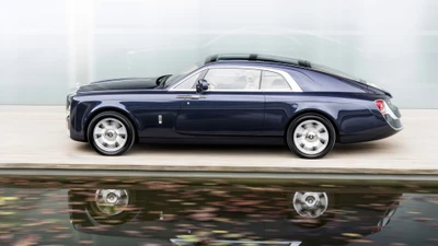 Sleek Luxury Coupe Reflecting by Still Water