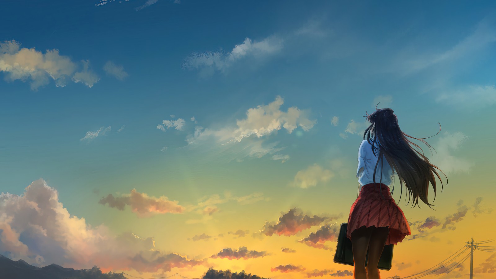 Chica de anime de pie en una colina mirando el atardecer (komi shouko, komi san no puede comunicarse, komi no puede comunicarse, komi cant communicate, anime)