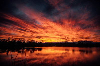 Reflejo vibrante del atardecer sobre aguas tranquilas