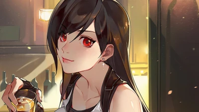 Tifa Lockhart de Final Fantasy VII Remake profitant d'une boisson