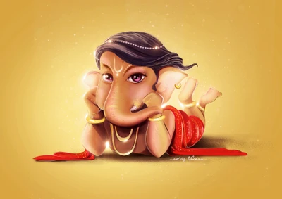 Adorable kleiner Ganesha auf einem hellgelben Hintergrund